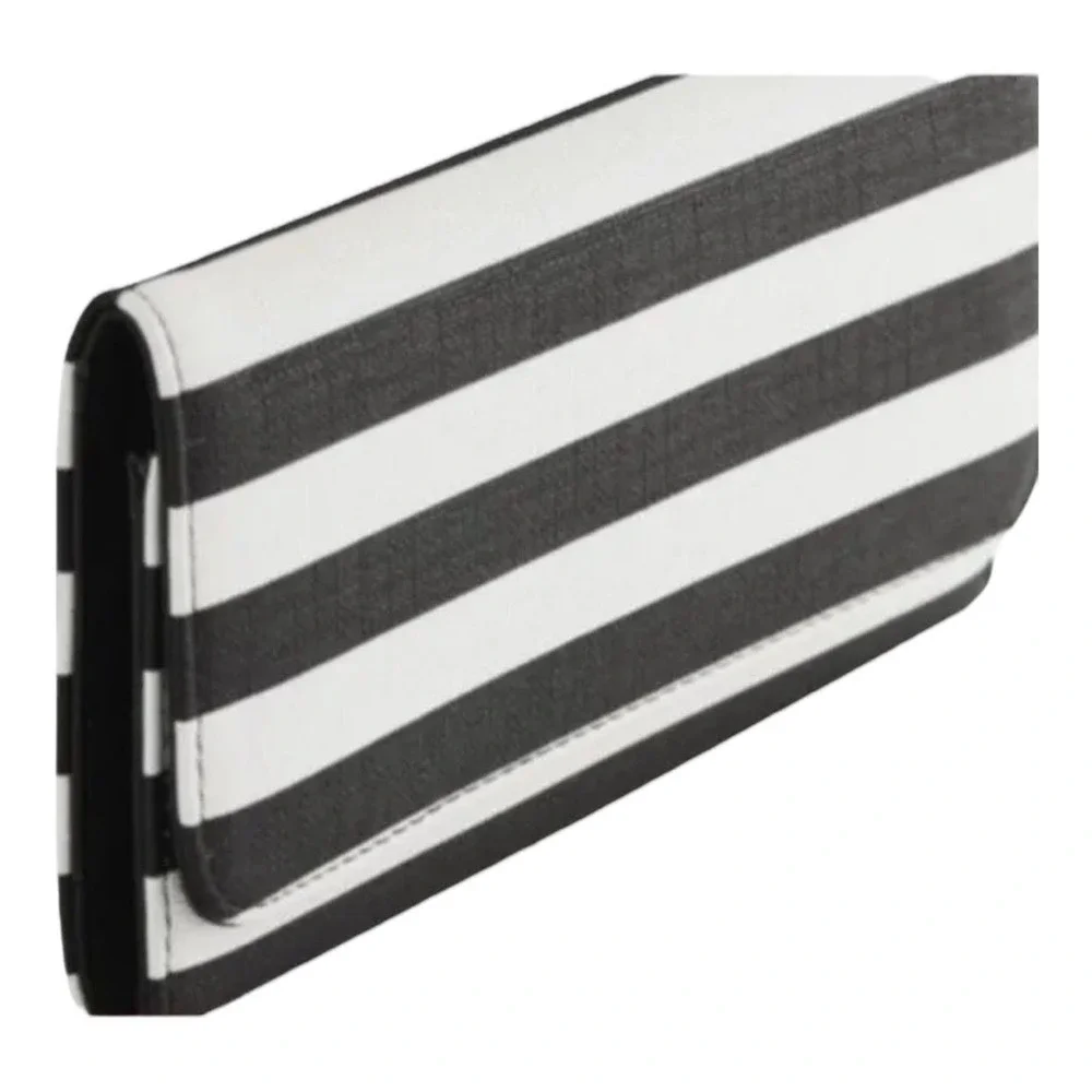 Kut From The Kloth Slim Tri Fold Wallet Black White Striped Vegan Modern‎ Chic